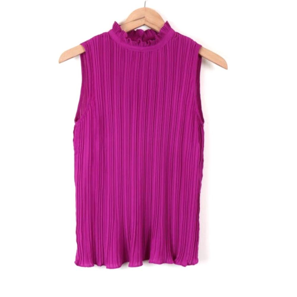 Adrianna Papell Size XS Sleeveless Pleated Blouse Keyhole Fuchsia Pink - Picture 2 of 9